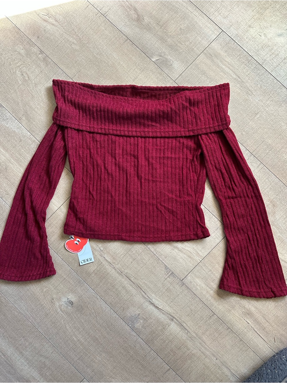 Cider Ribbed Off-the-Shoulder Sweater - Burgundy